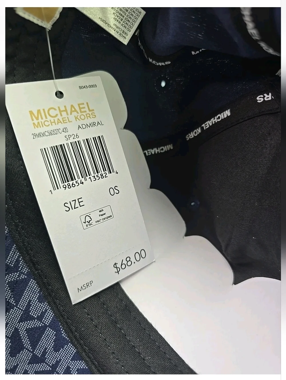 NWT~MICHAEL KORS WOMENS BLUE W/MK PRINT BASEBALL CAP ADJ STRAP 100% COTTON